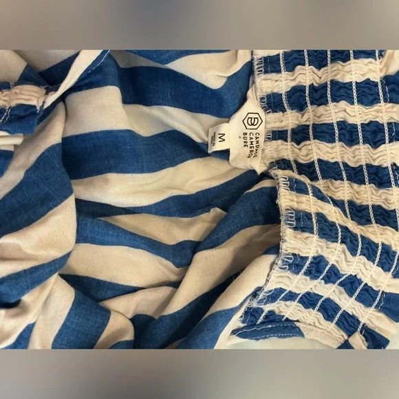 Candace Cameron Bure Blue White Striped Top w/ shoulder ties Medium - Picture 3 of 4